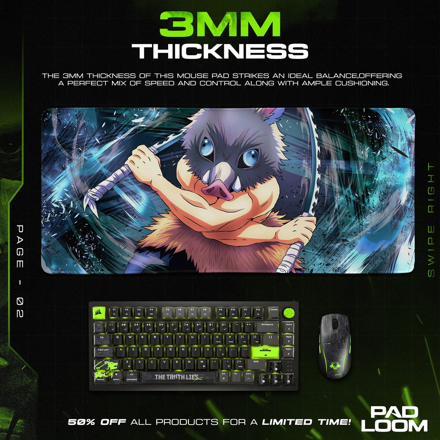 Inosuke Beast Breathing Mouse Pad, Demon Slayer Gaming Desk Mat Padloom