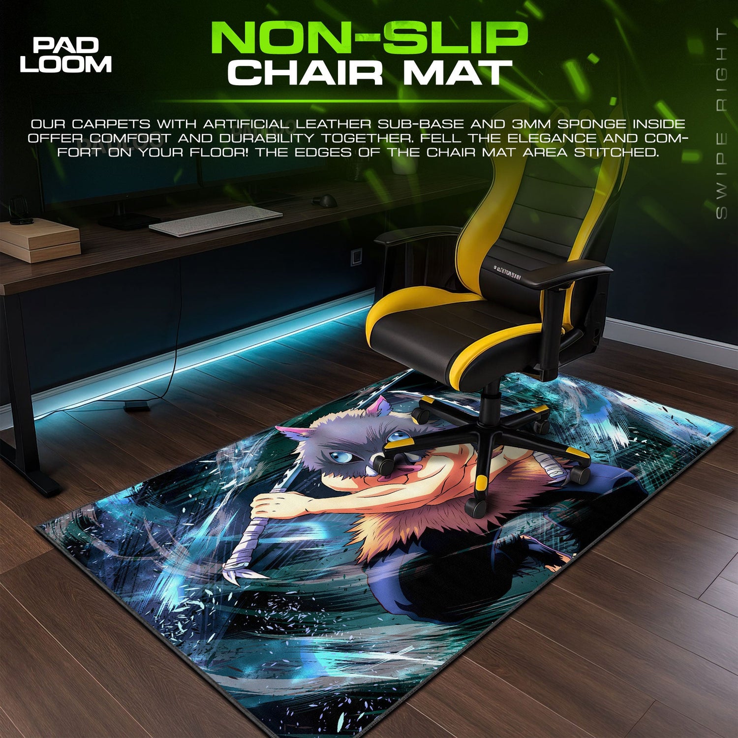 Inosuke Beast Breathing Mouse Pad, Demon Slayer Gaming Desk Mat Padloom