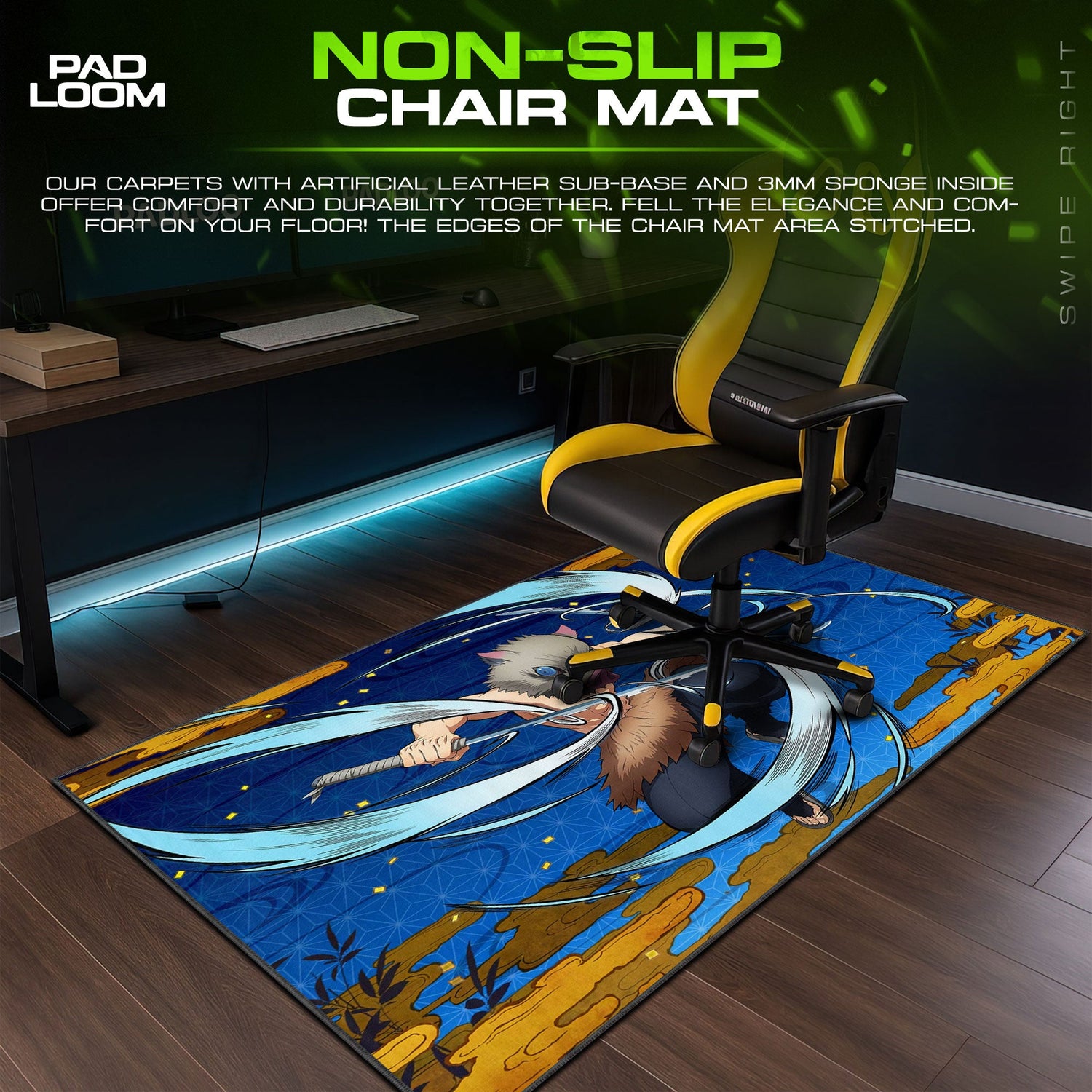 Inosuke Dual Fang Strike Mouse Pad, Demon Slayer Gaming Desk Mat Padloom