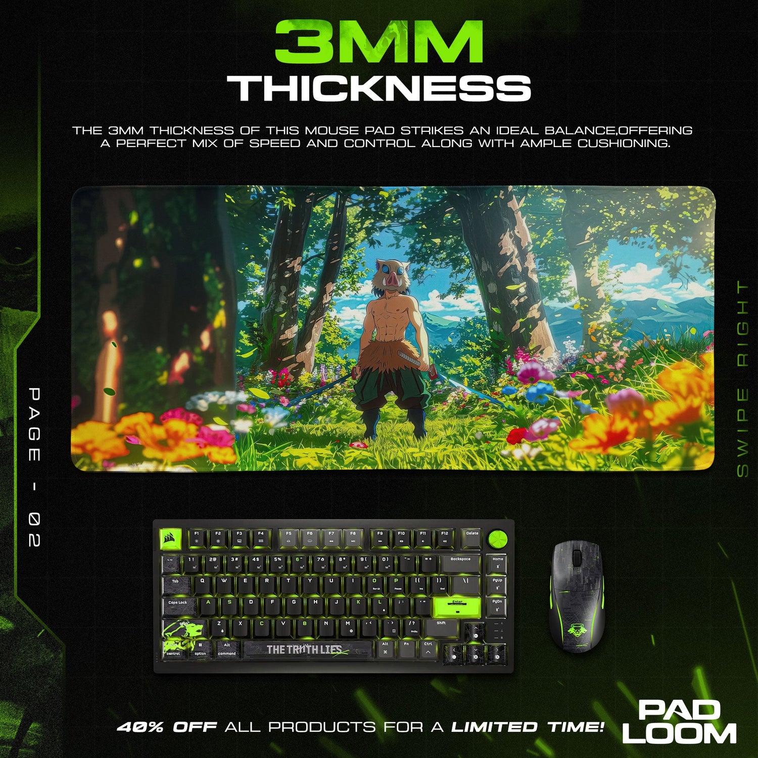 Inosuke Forest Standoff Mouse Pad, Demon Slayer Gaming Desk Mat Padloom