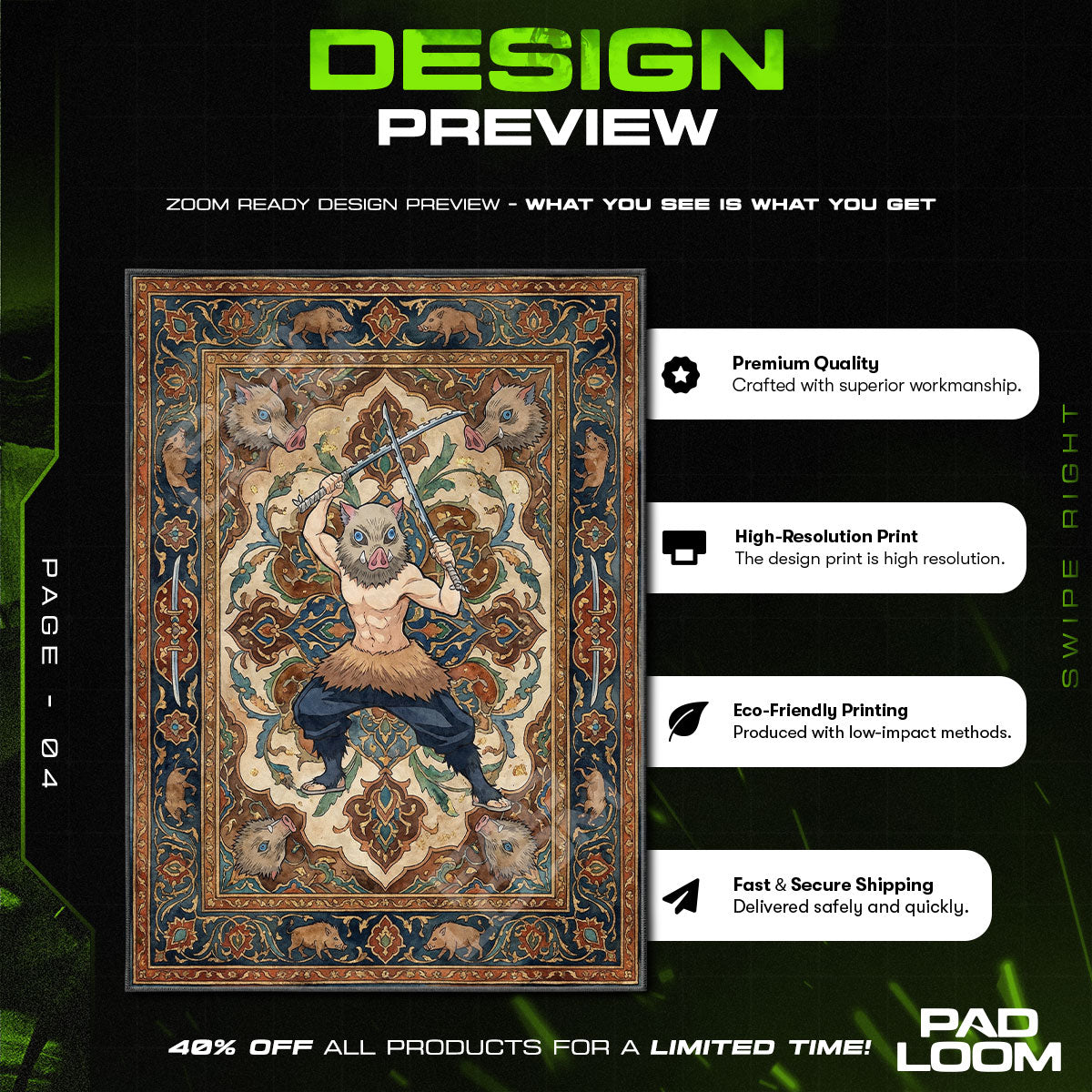 Inosuke Hashibira Beast Breathing Rug - Demon Slayer Chair Mat