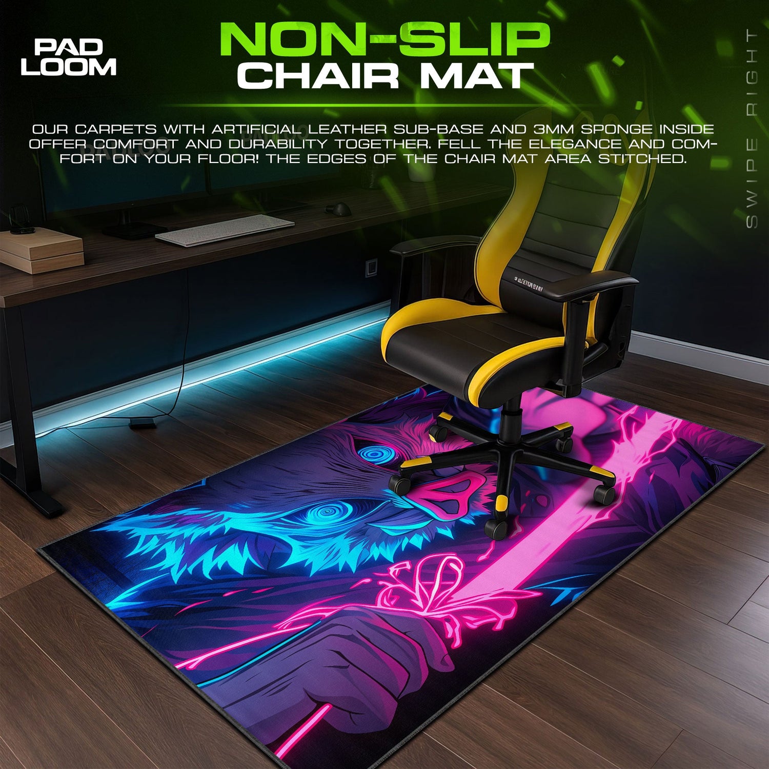 Inosuke Hashibira Neon Beast Mouse Pad, Anime Gaming Desk Mat Padloom