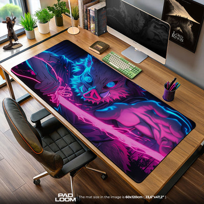 Inosuke Hashibira Neon Beast Mouse Pad, Anime Gaming Desk Mat