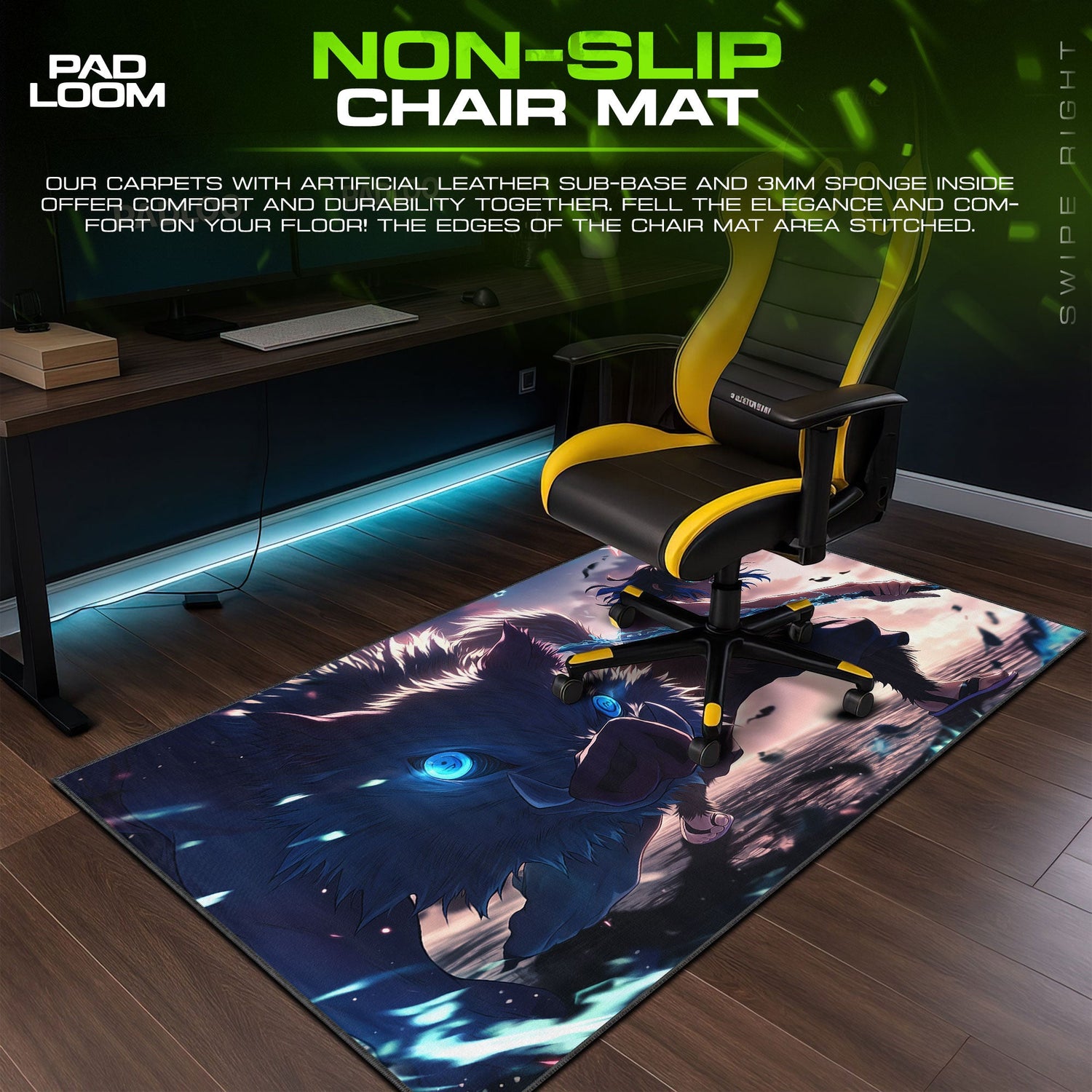 Inosuke Hashibira Twin Blades Mouse Pad, Anime Gaming Desk Mat Padloom