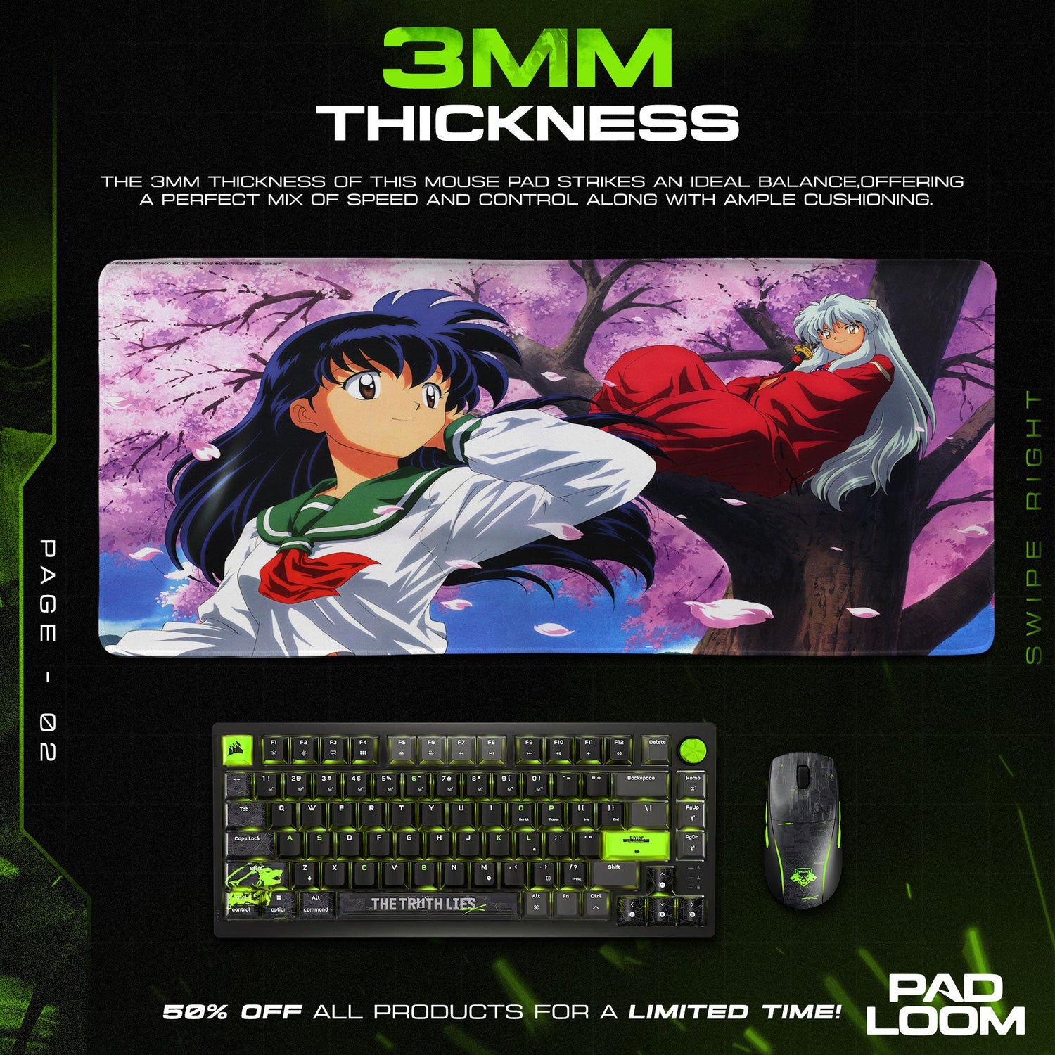 Inuyasha Cherry Blossom Mouse Pad, Anime Desk Mat Padloom