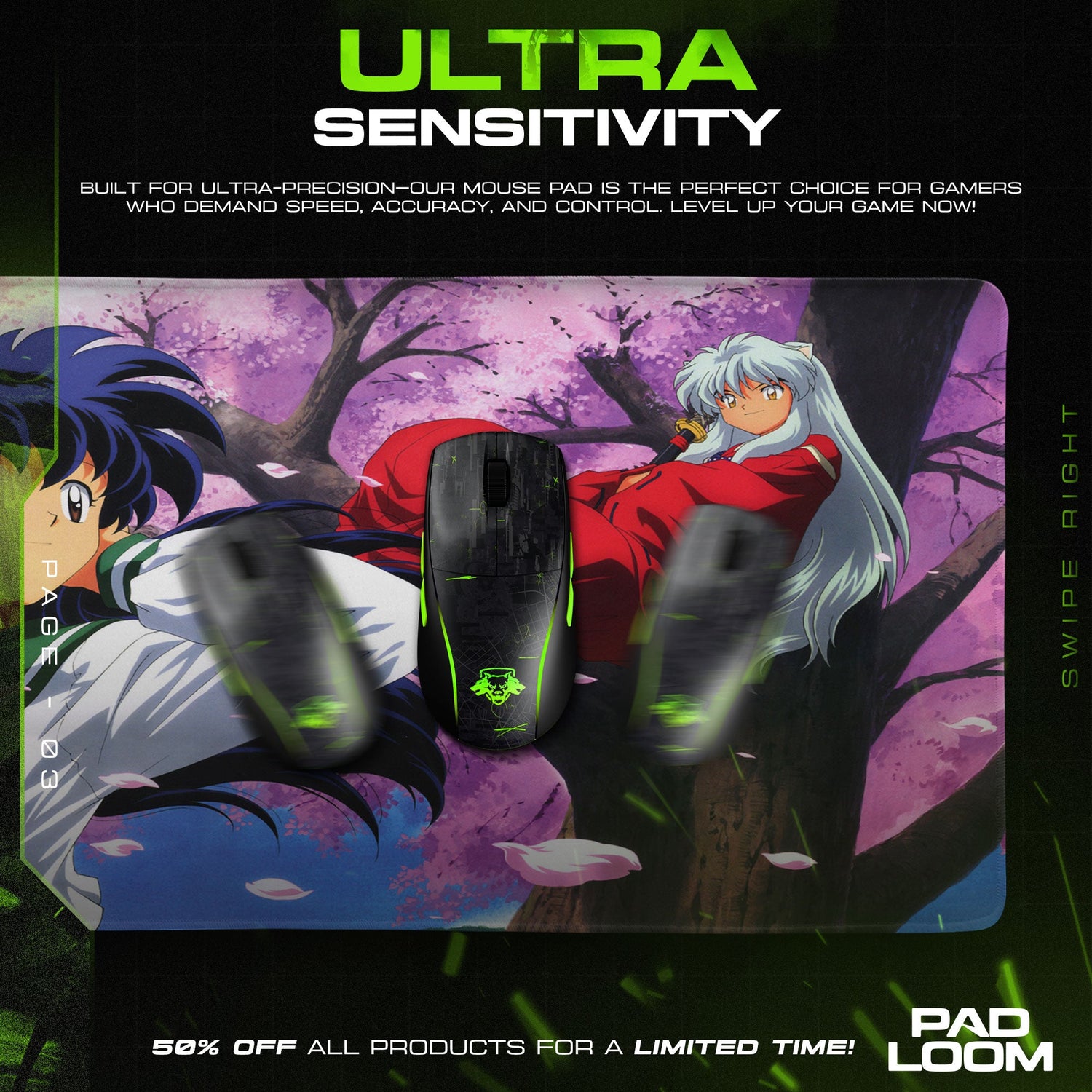Inuyasha Cherry Blossom Mouse Pad, Anime Desk Mat Padloom