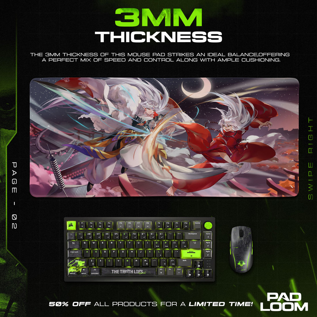 Inuyasha Moonlit Duel Mouse Pad, Anime Desk Mat