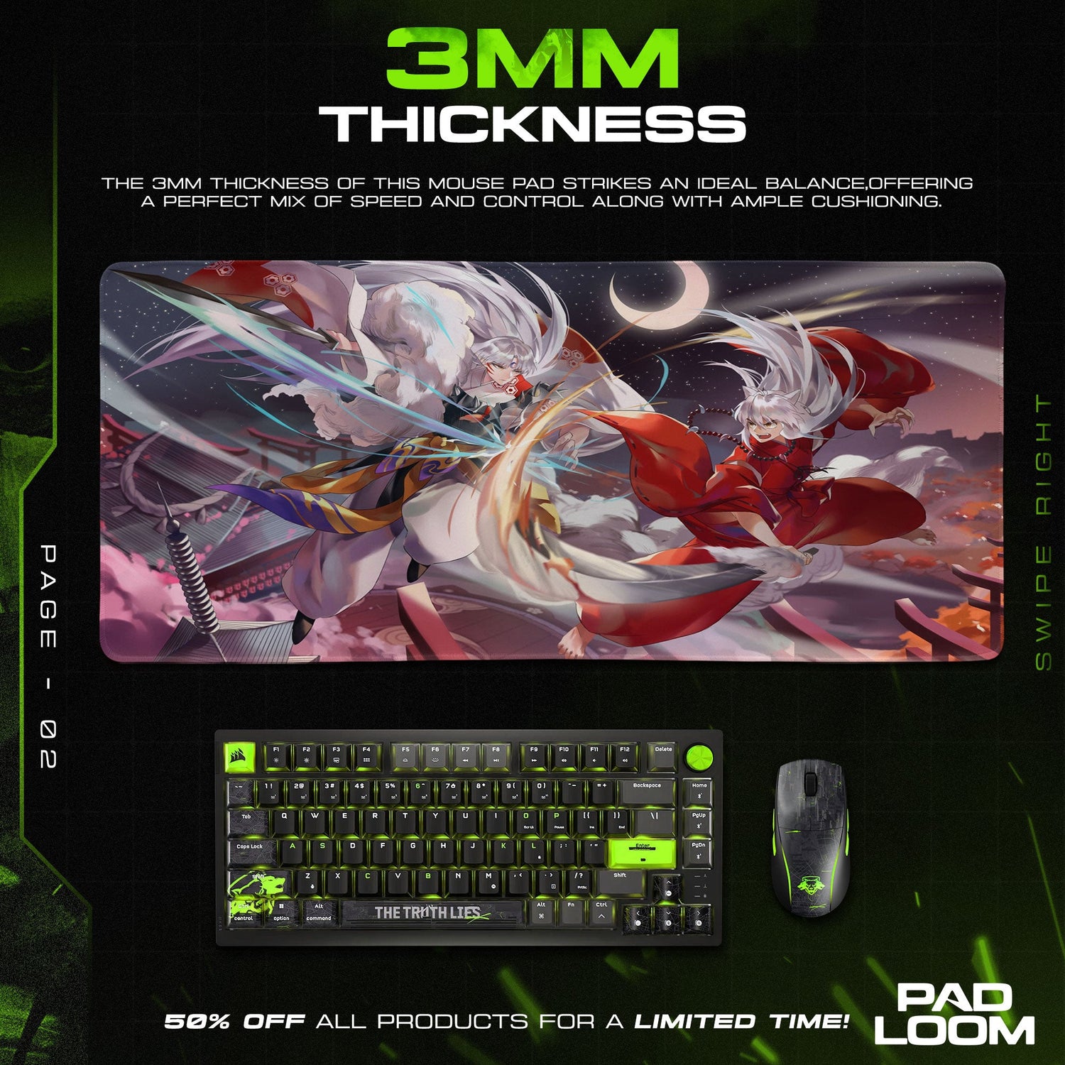 Inuyasha Moonlit Duel Mouse Pad, Anime Desk Mat Padloom