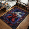 Inuyasha anime character rug design wielding Tessaiga sword in red robes with dark Celtic knot border and crescent moon motifs.