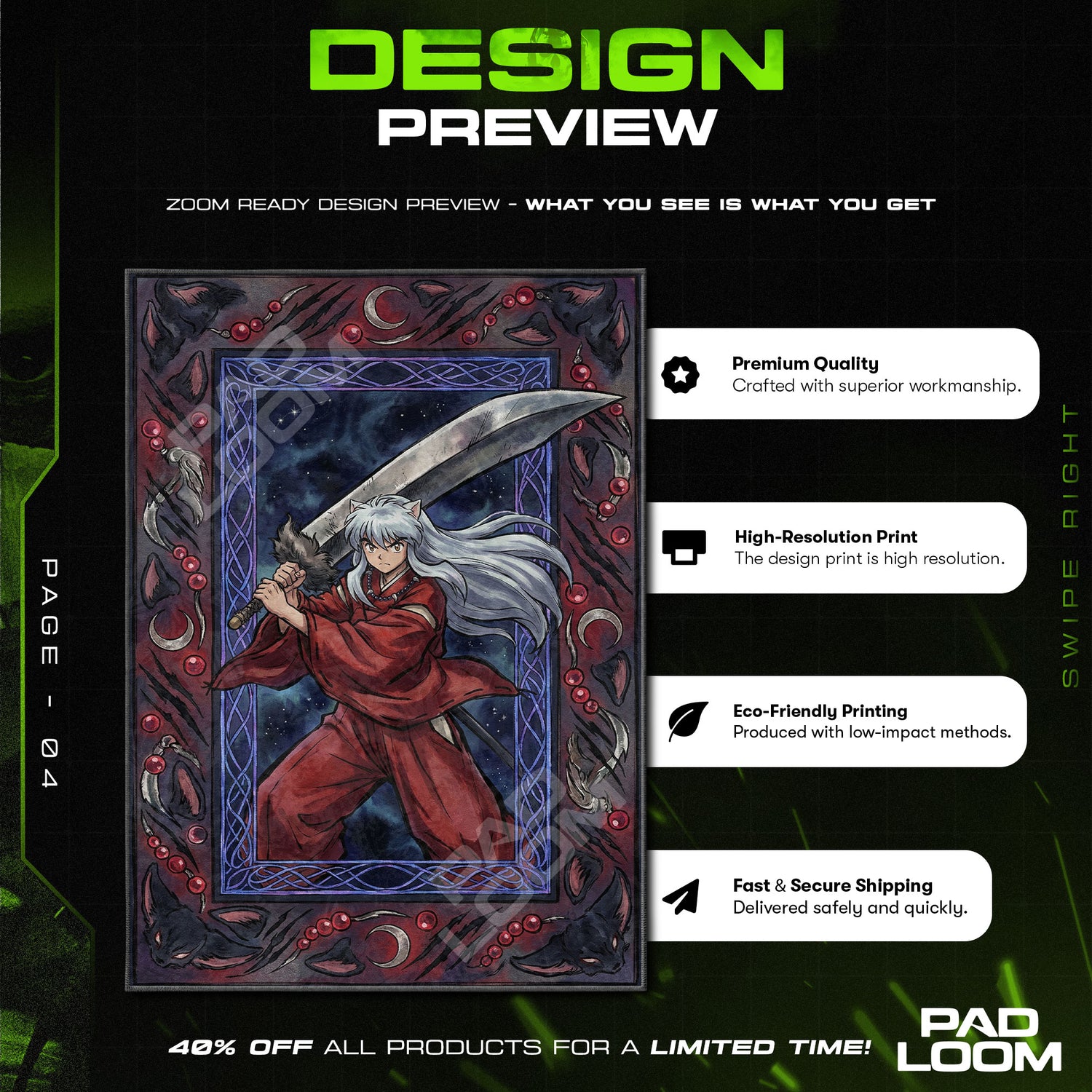 Inuyasha Tessaiga Legend Rug - Inuyasha Chair Mat