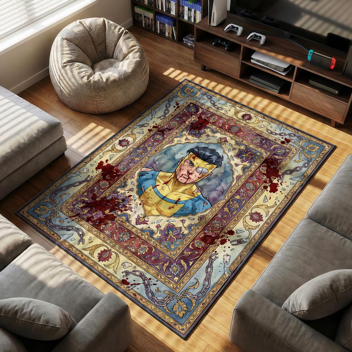 Invincible Battle themed area rug for home decor fans