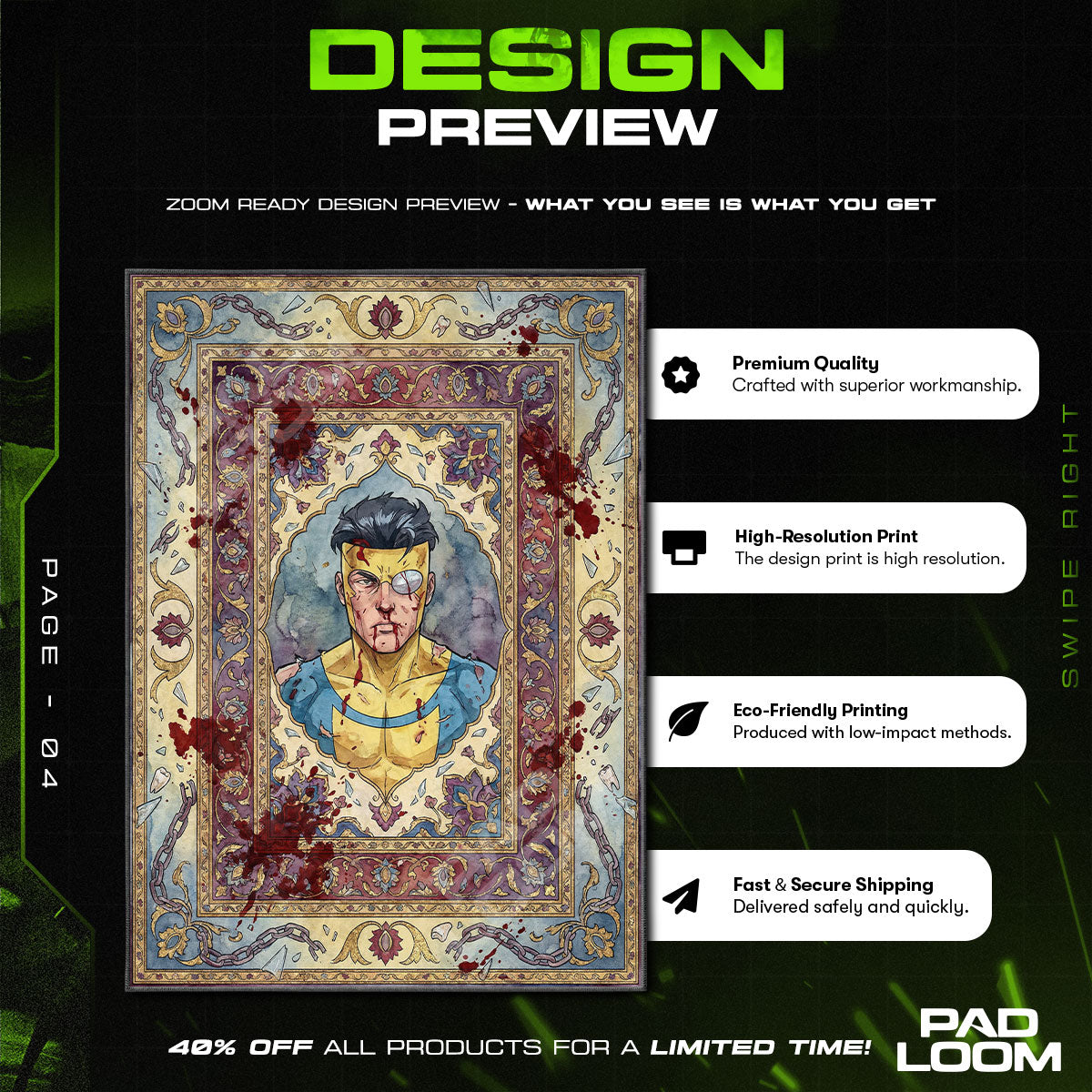 Room character design printed on rug