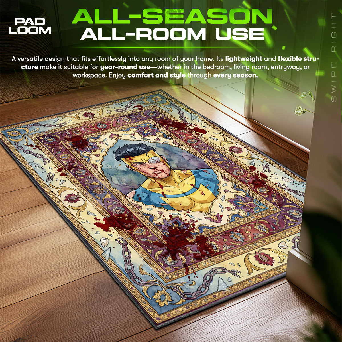 Invincible Battle Damaged Invincible Room fan rug — premium quality print