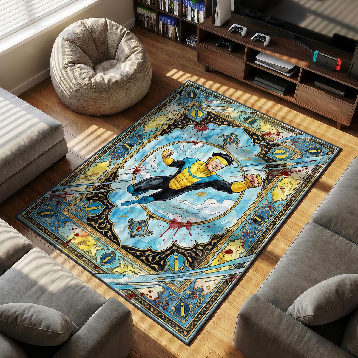 Invincible Bloody themed area rug for home decor fans