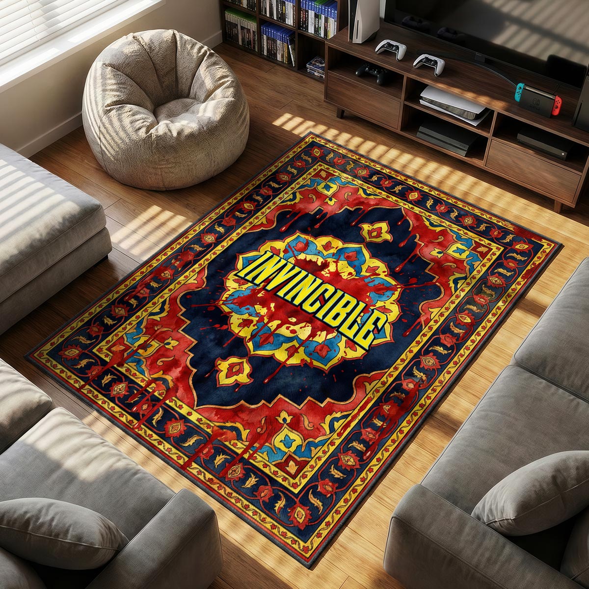 Invincible Bloody themed area rug for home decor fans