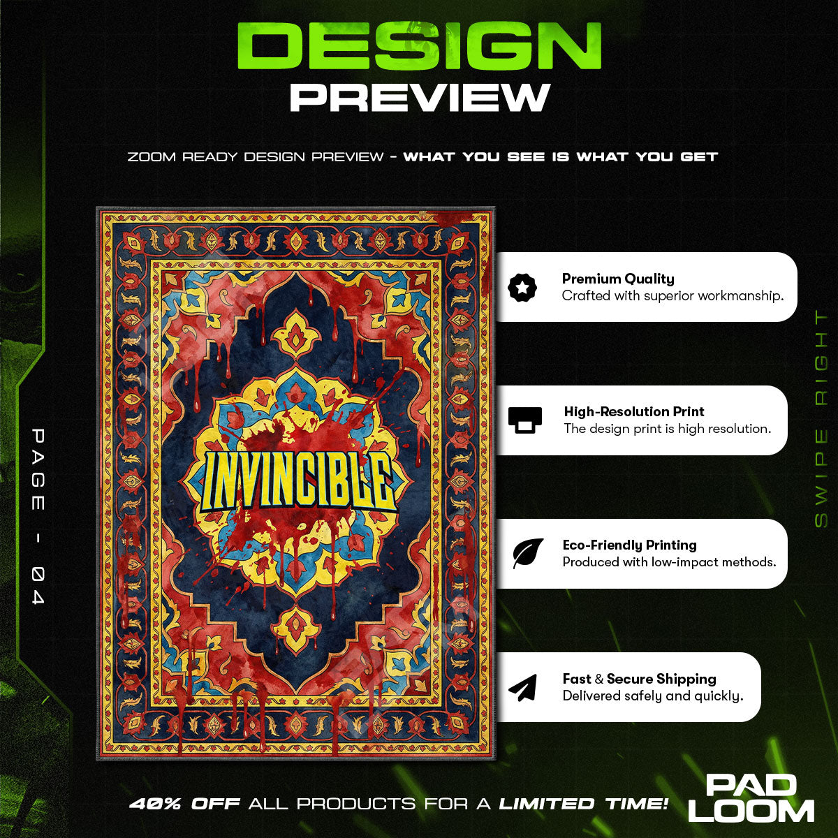 Room character design printed on rug