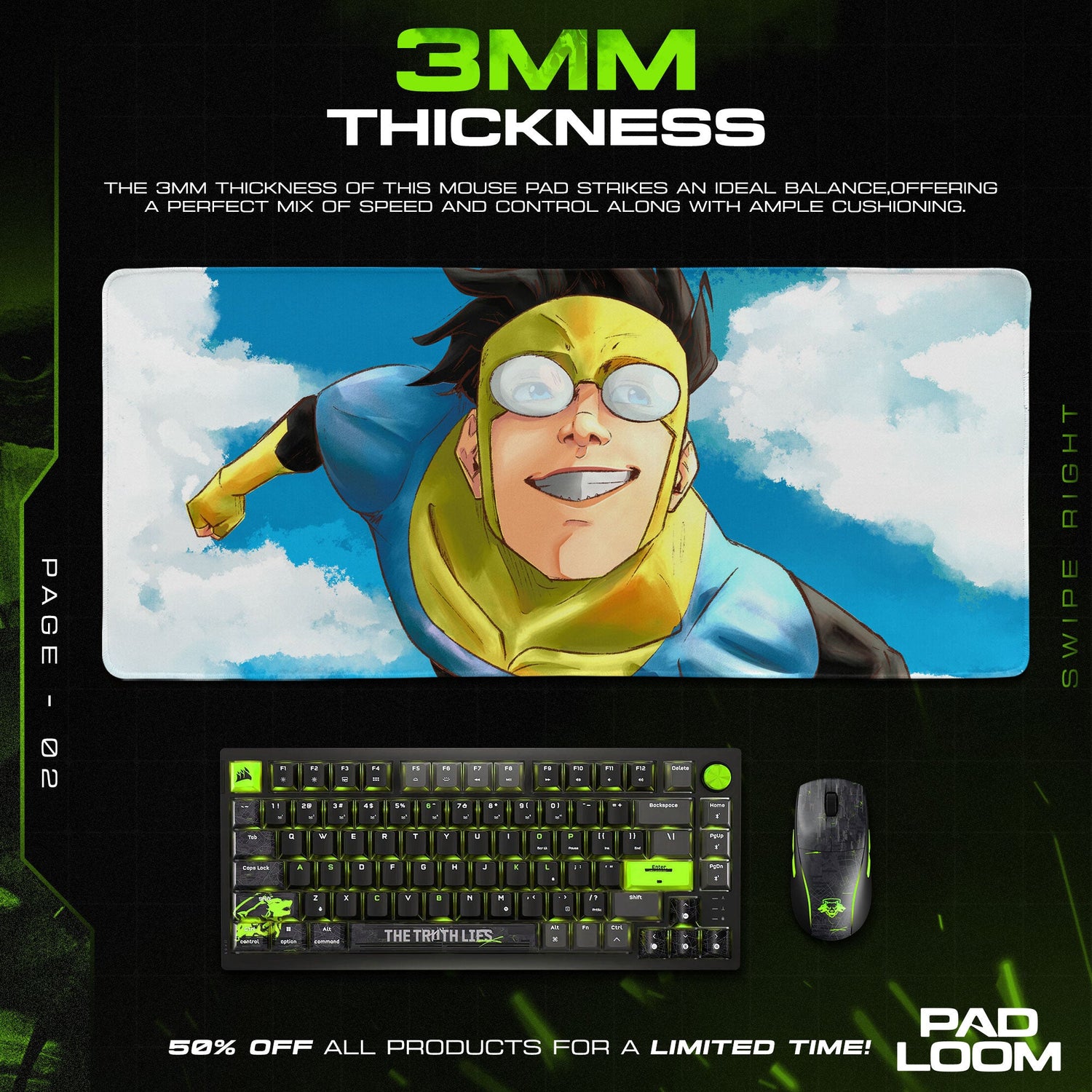 Invincible Mouse Pad - Skybound Hero Gaming Desk Mat Padloom