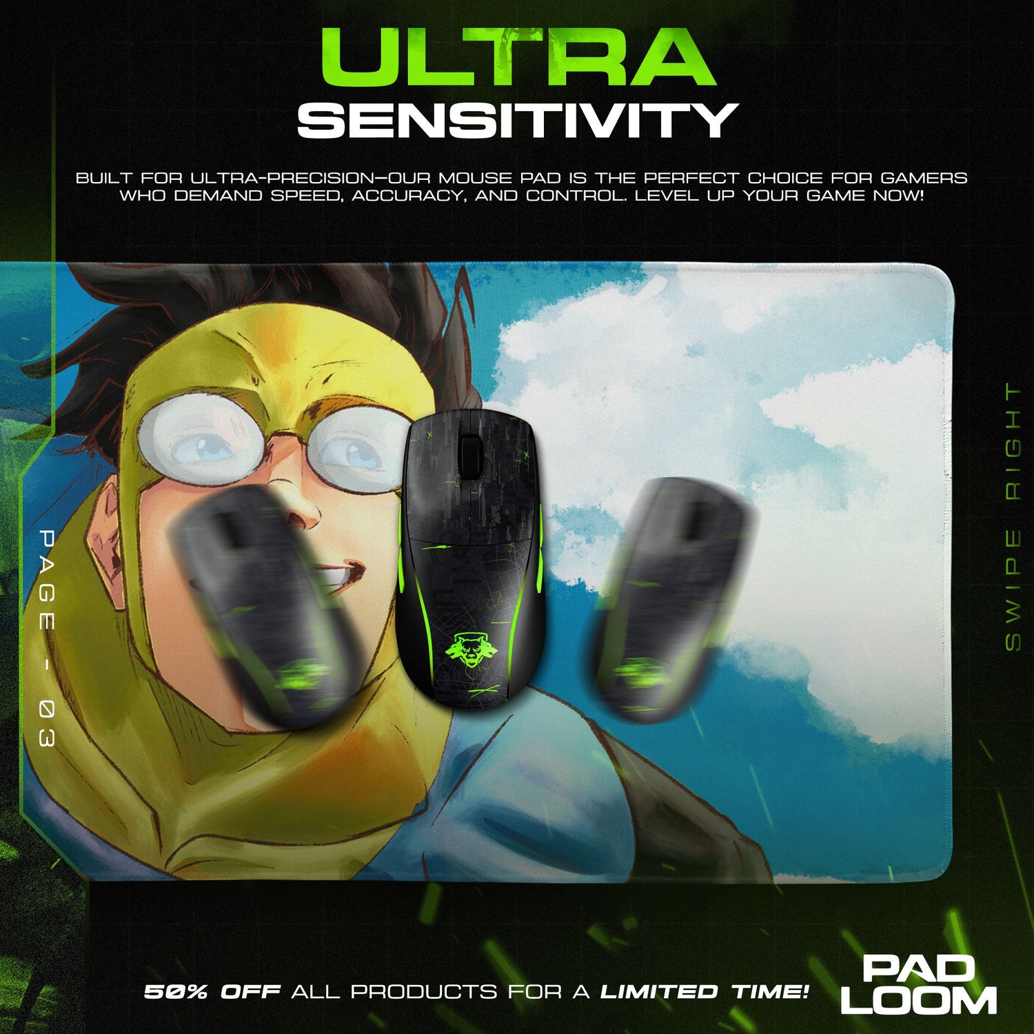 Invincible Mouse Pad - Skybound Hero Gaming Desk Mat Padloom