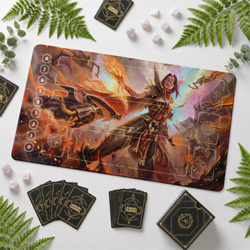 Irelia Inferno Riftbound TCG playmat – zone-free full-art League of Legends game mat