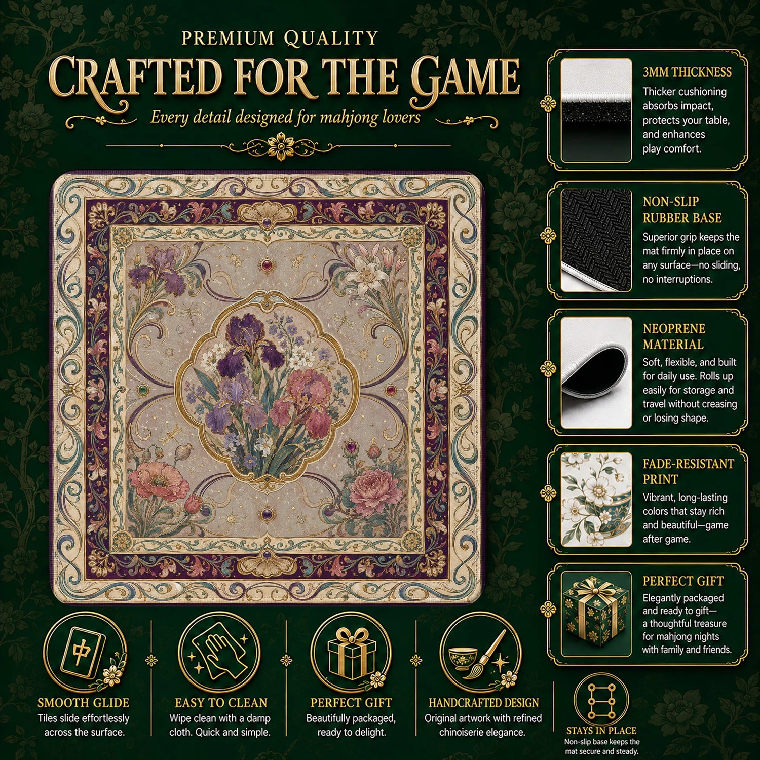 Iris Medallion Mahjong Mat - Mah Jongg Mat