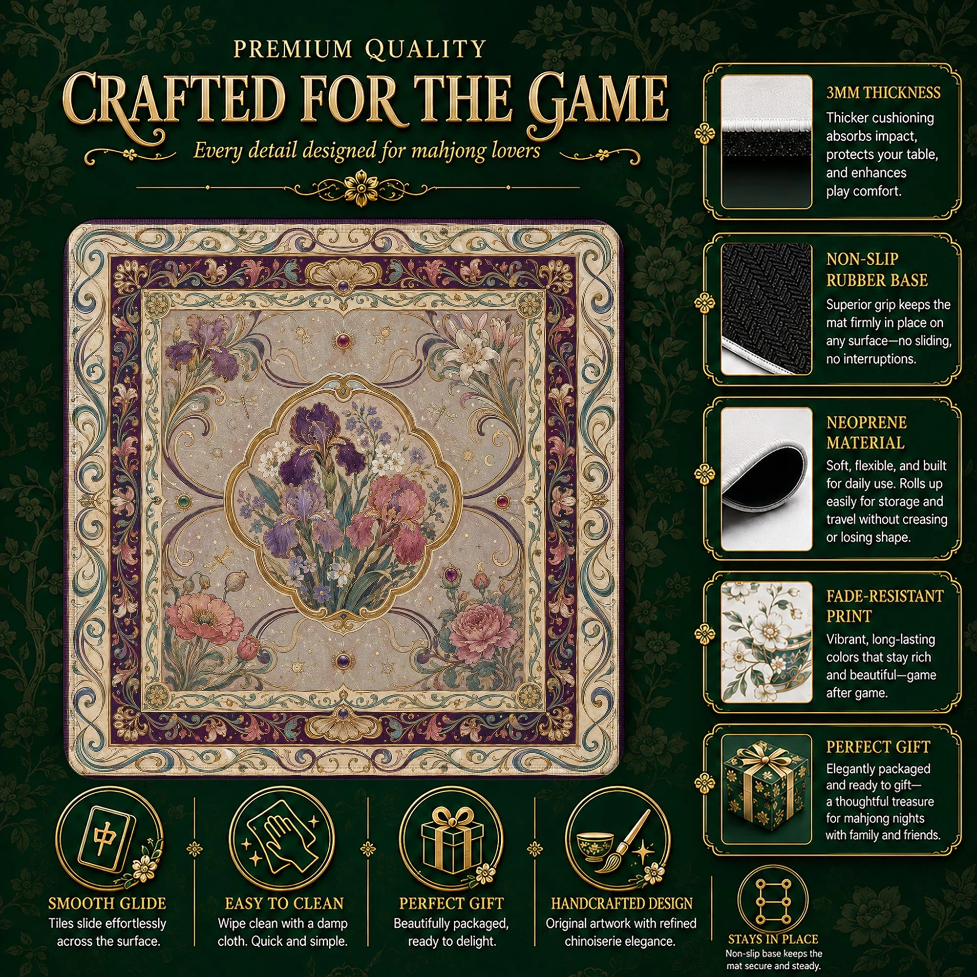 Iris Medallion Mahjong Mat - Mah Jongg Mat
