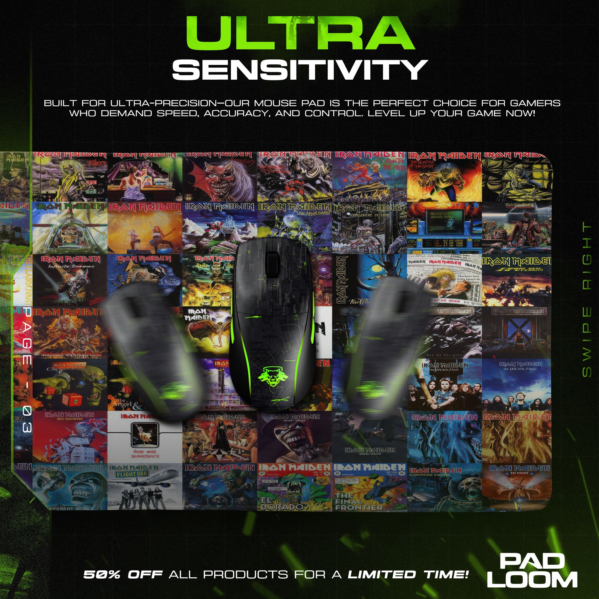 Iron Maiden Mouse Pad - Metal Album Art Desk Mat