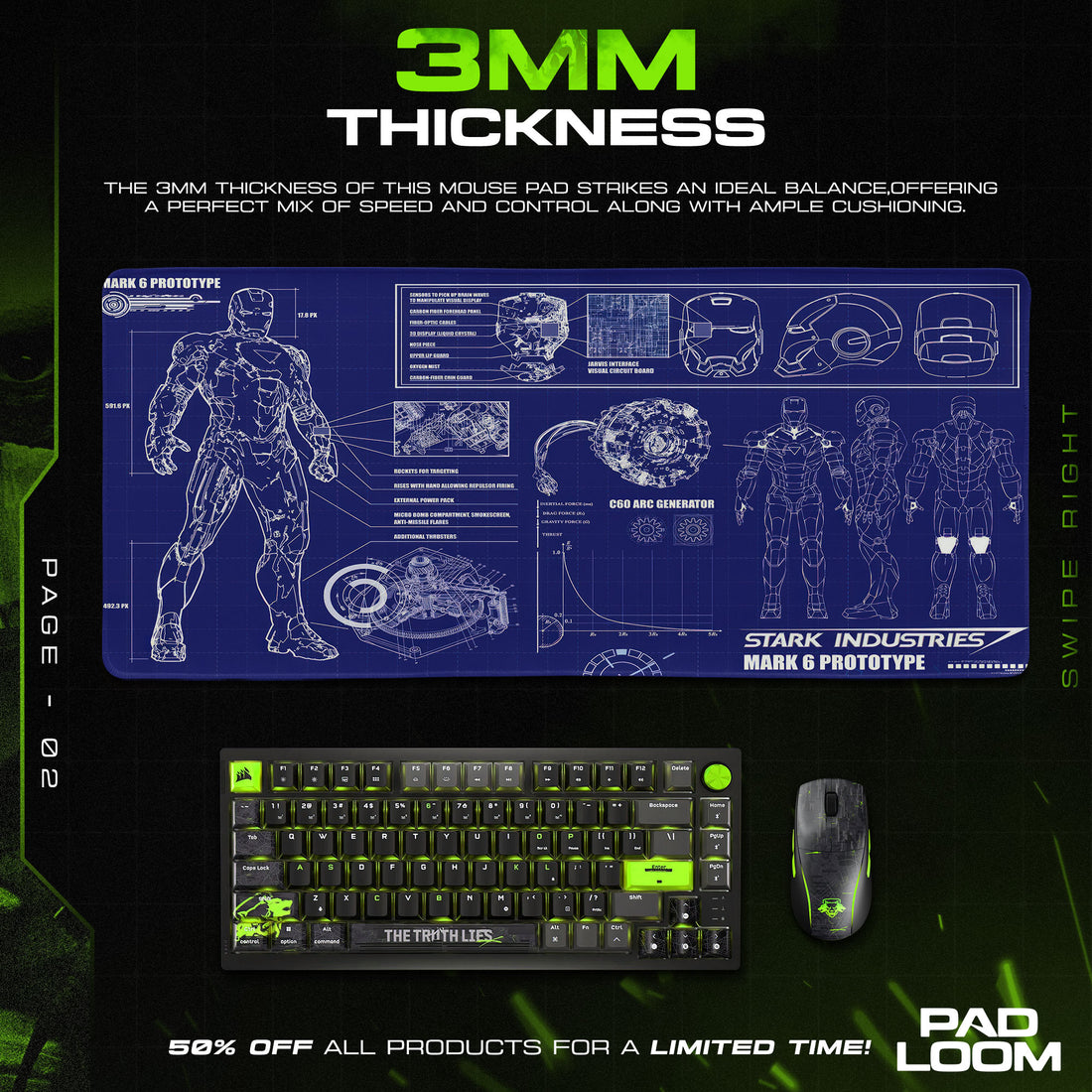 Iron Man Mark 6 Blueprint Mouse Pad, Marvel Gamer Desk Mat