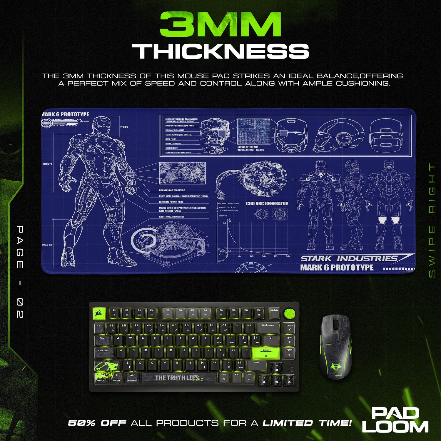 Iron Man Mark 6 Blueprint Mouse Pad, Marvel Gamer Desk Mat Padloom