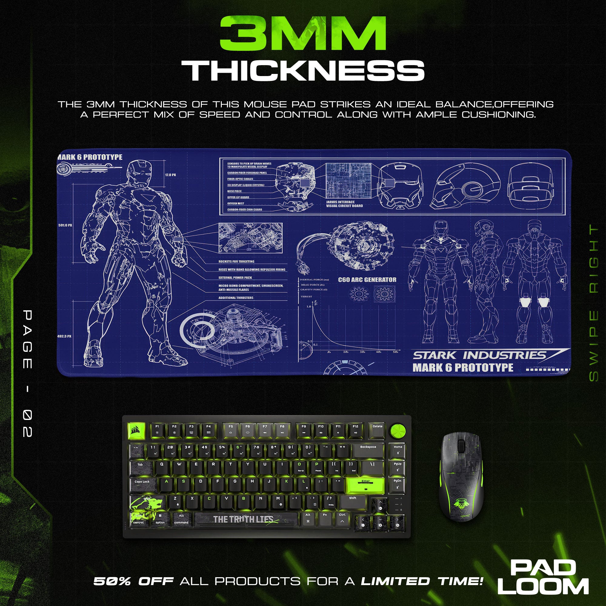 Iron Man Mark 6 Blueprint Mouse Pad, Marvel Gamer Desk Mat