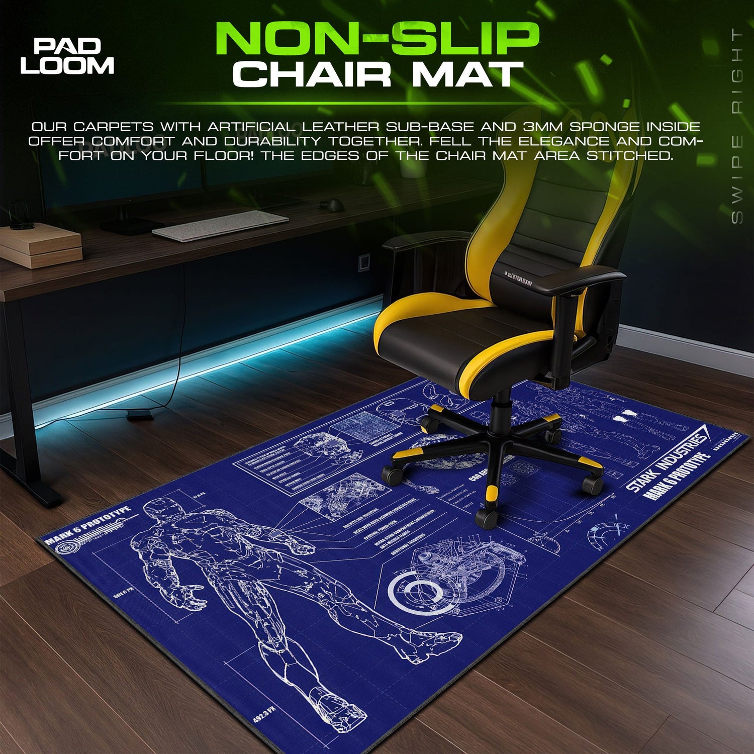 Iron Man Mark 6 Blueprint Mouse Pad, Marvel Gamer Desk Mat Padloom