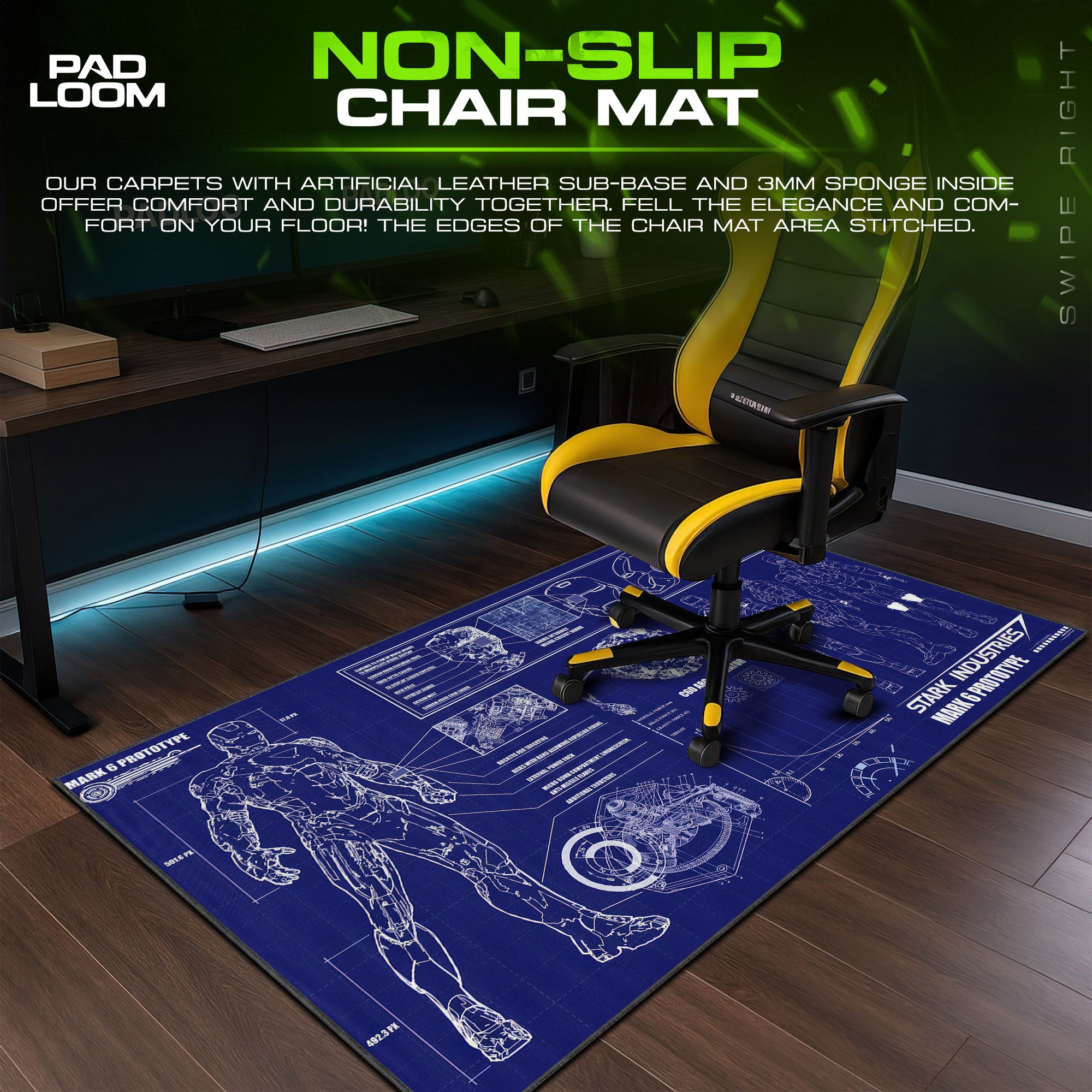 Iron Man Mark 6 Blueprint Mouse Pad, Marvel Gamer Desk Mat