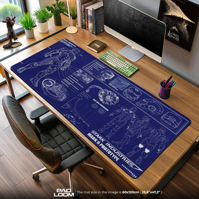 Iron Man Mark 6 Blueprint Mouse Pad, Marvel Gamer Desk Mat