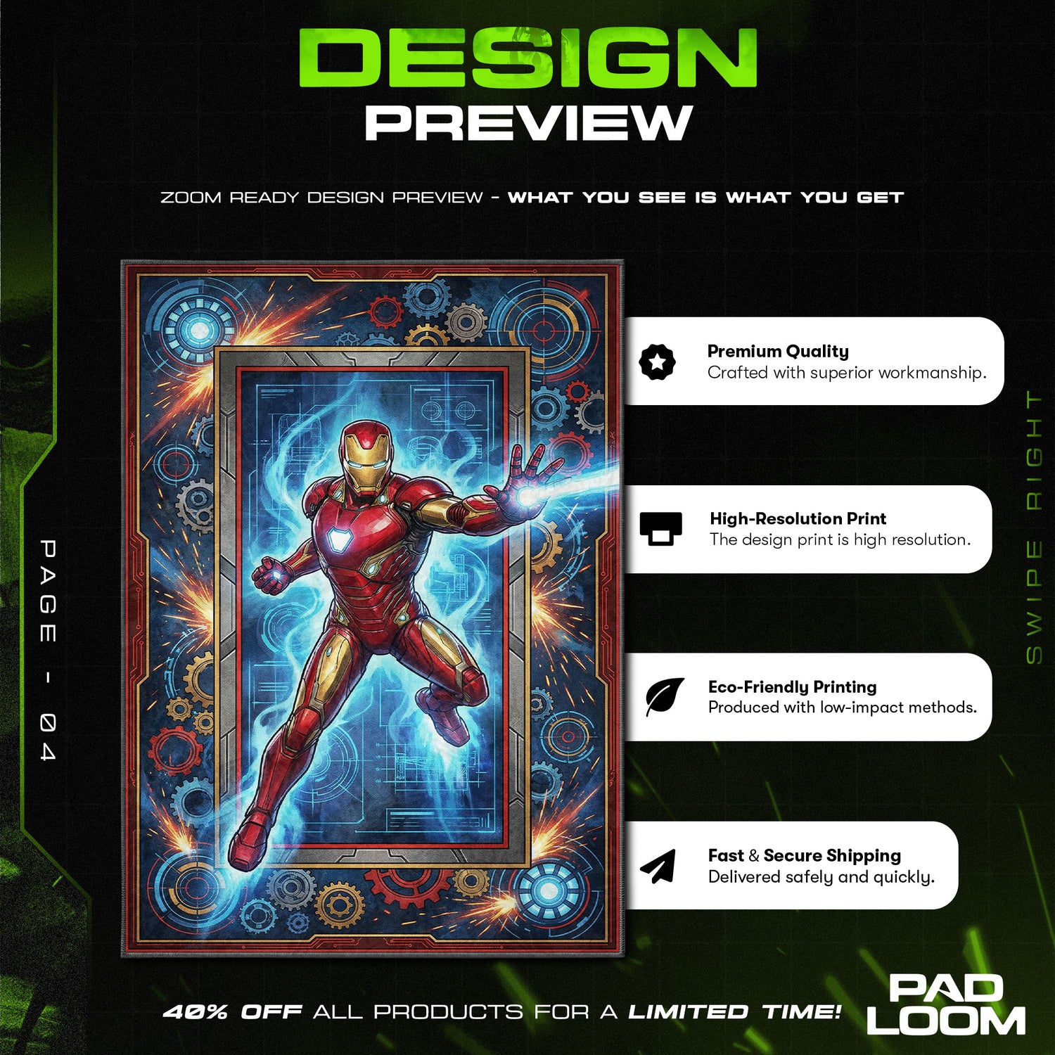 Iron Man Tech Surge Rug - Marvel Rivals Chair Mat