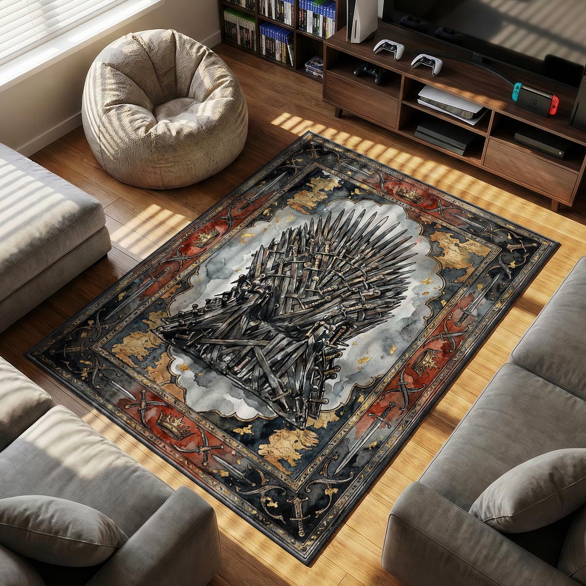 Iron Throne themed area rug for home decor fans