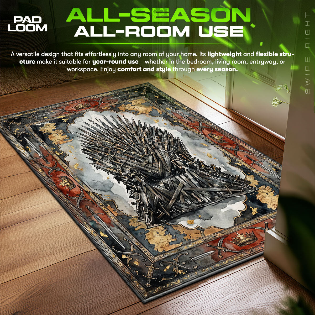 Iron Throne Westeros Map Game Thrones Room fan rug — premium quality print