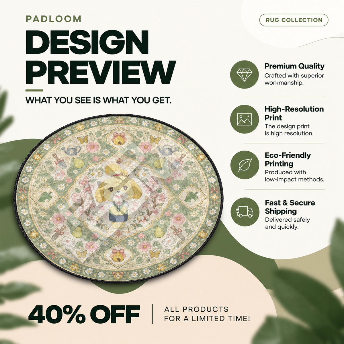 Isabelle Blossom Round Rug - Animal Crossing Chair Mat