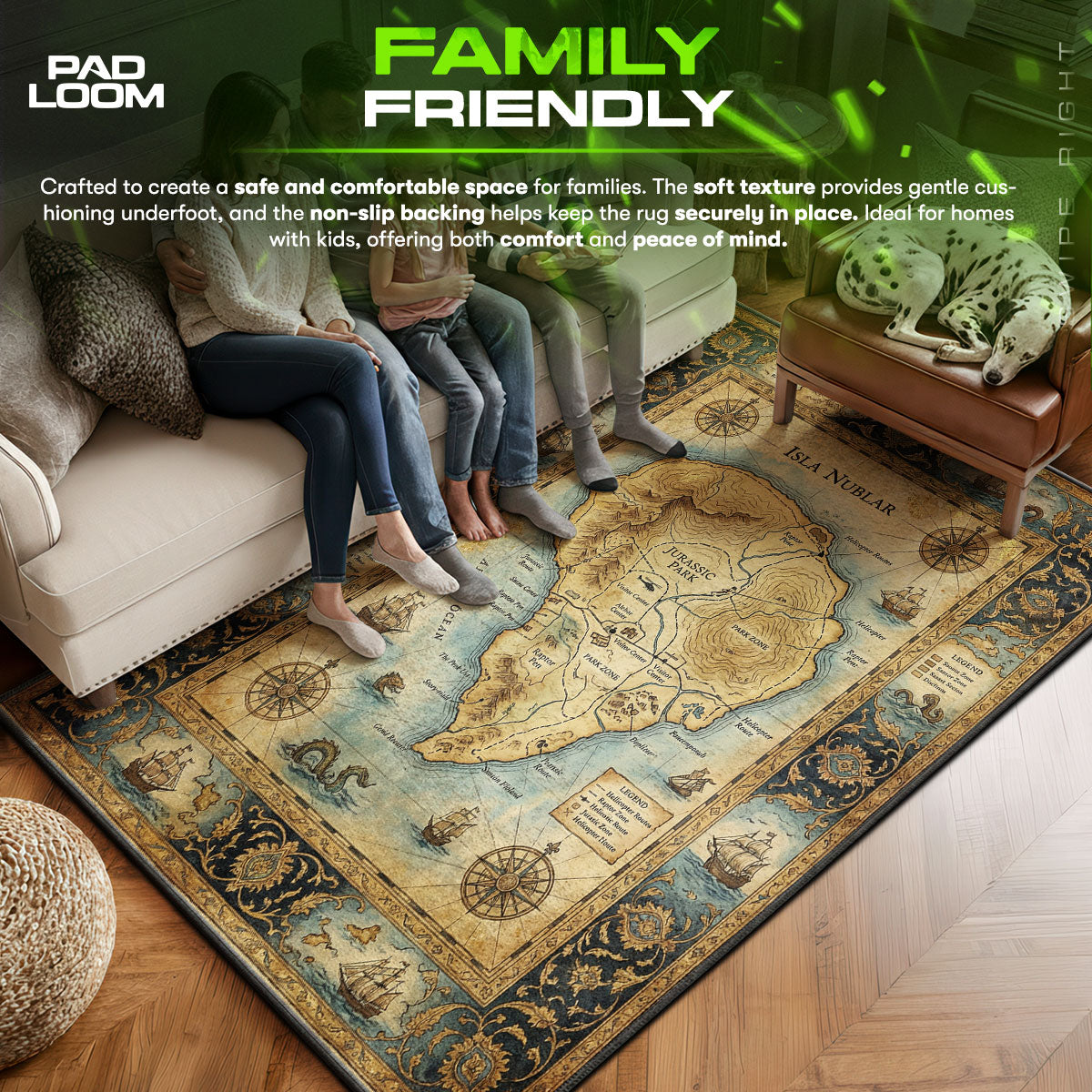 Isla area rug showing full Vintage artwork