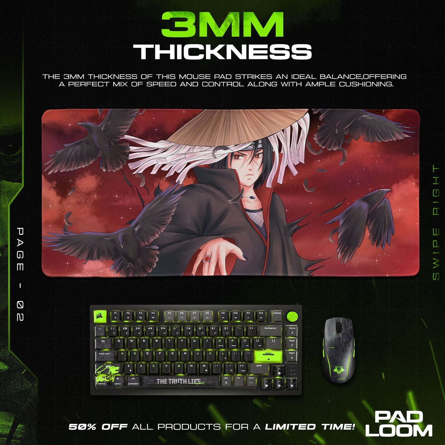 Itachi Crow Cloak Mouse Pad, Naruto Anime Desk Mat Padloom