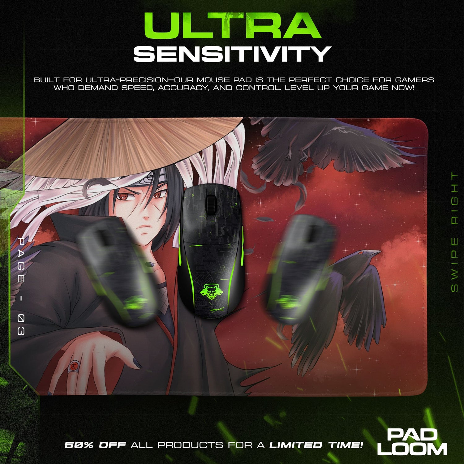 Itachi Crow Cloak Mouse Pad, Naruto Anime Desk Mat Padloom