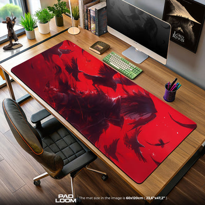 Itachi Crow Rotes Mauspad, Anime Ninja Gaming Schreibtischmatte