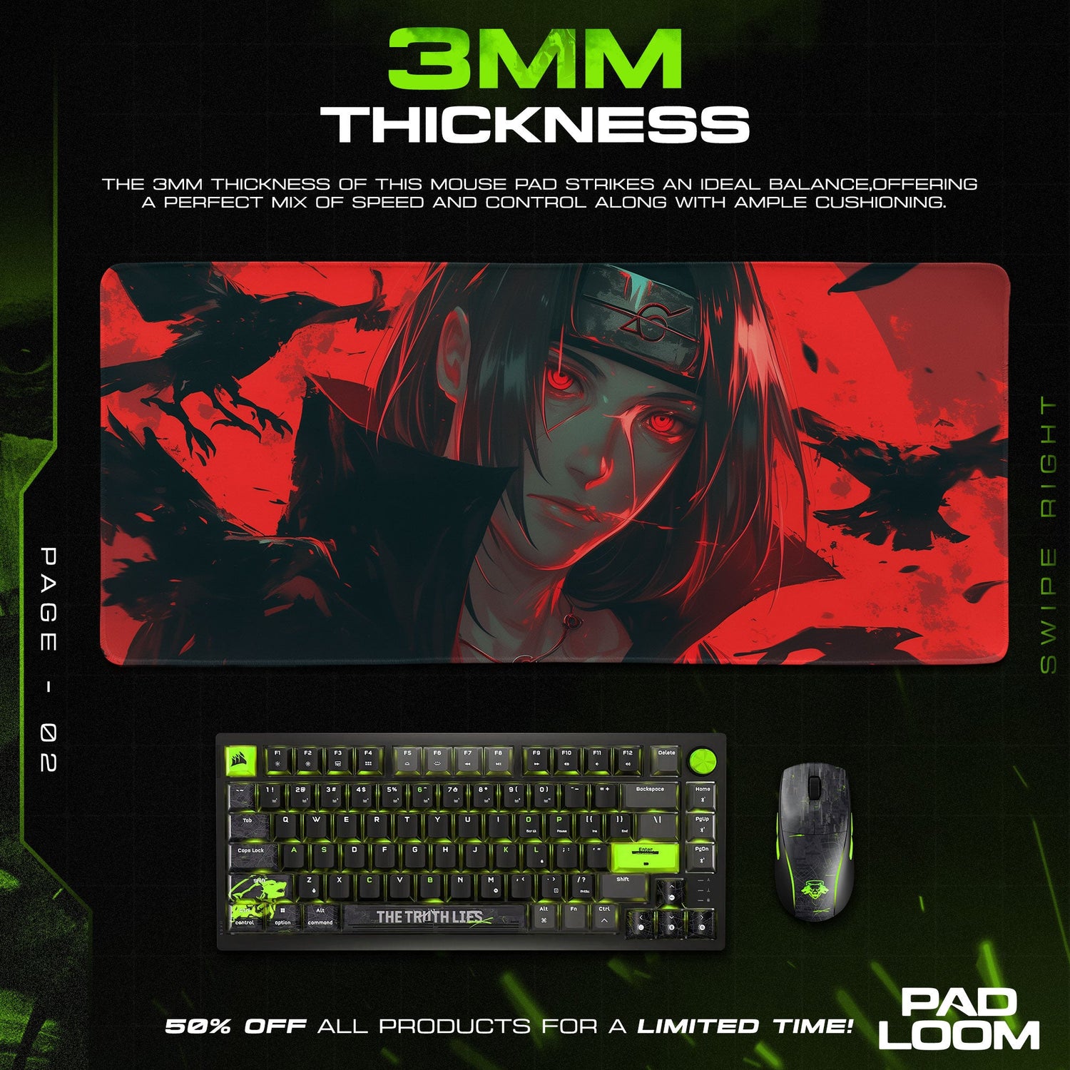 Itachi Red Gaze Mouse Pad, Naruto Anime Desk Mat Padloom