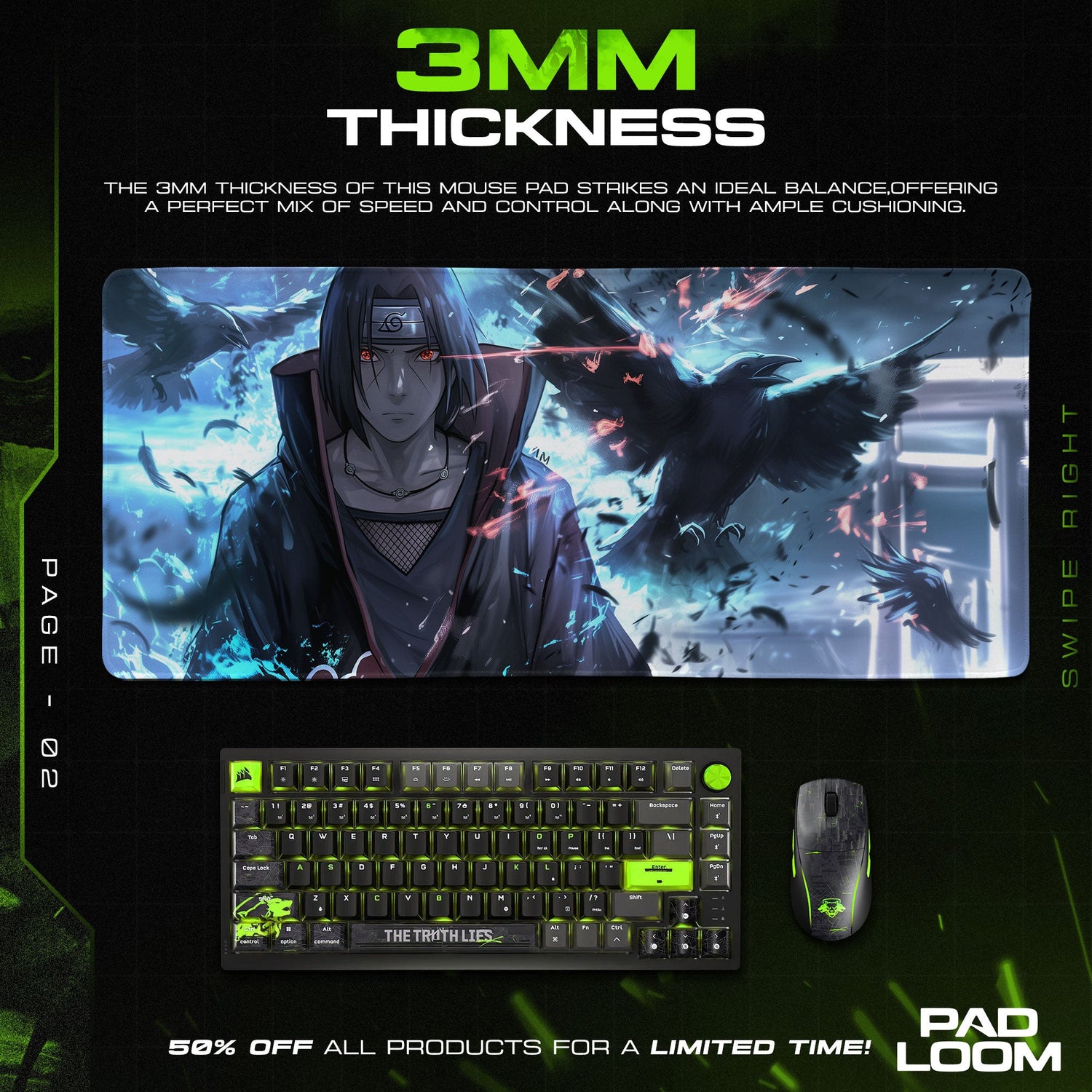 Itachi Uchiha Crow Illusion Mouse Pad, Akatsuki Anime Desk Mat Padloom