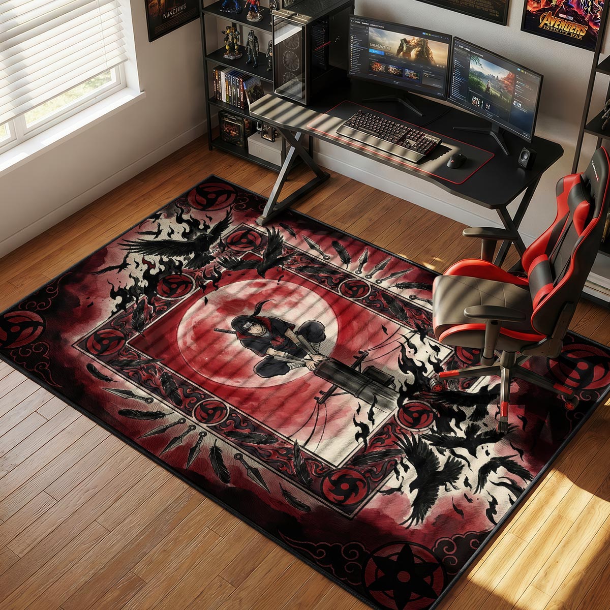 Itachi Uchiha Roter Mond Krähen Teppich - Naruto Shippuden Stuhlunterlage