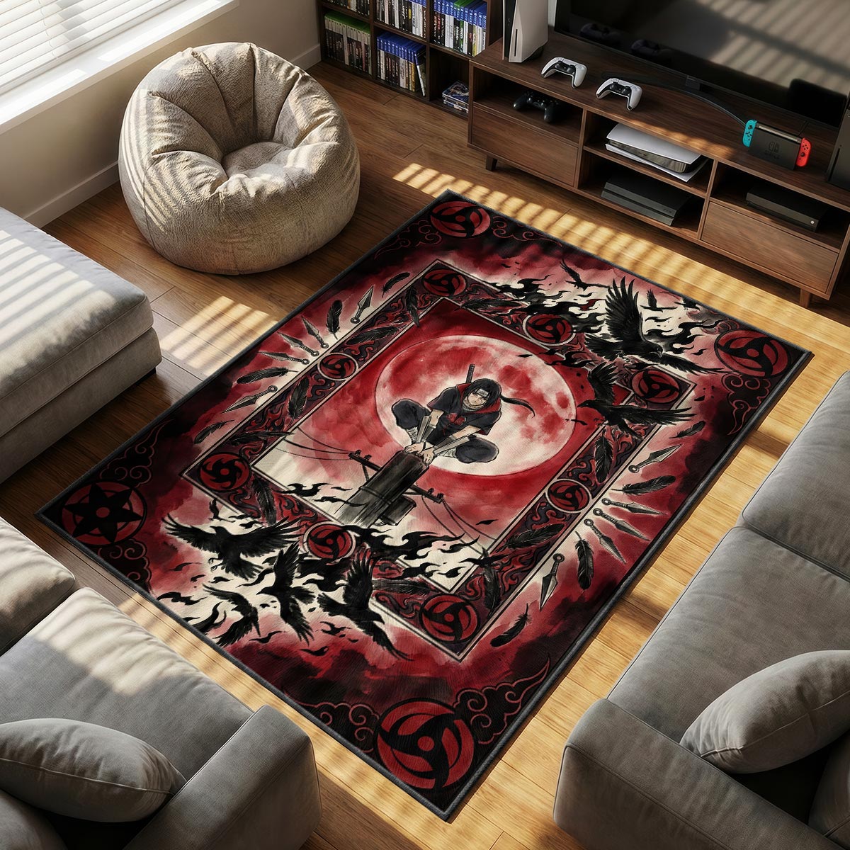 Itachi Uchiha Roter Mond Krähen Teppich - Naruto Shippuden Stuhlunterlage