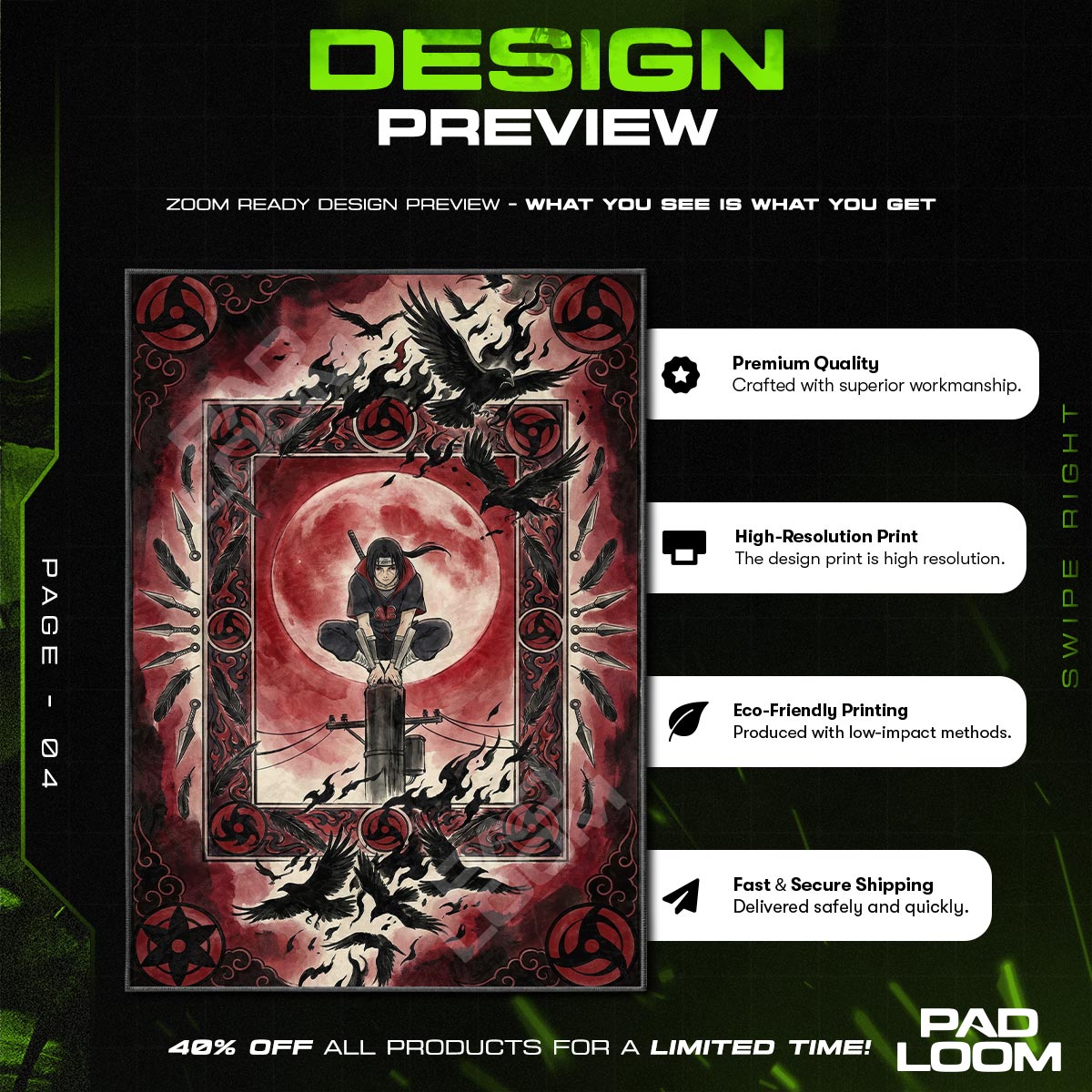 Itachi Uchiha Roter Mond Krähen Teppich - Naruto Shippuden Stuhlunterlage