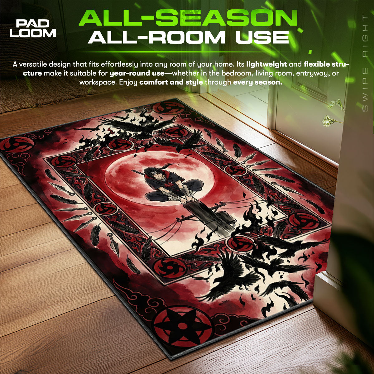 Itachi Uchiha Roter Mond Krähen Teppich - Naruto Shippuden Stuhlunterlage