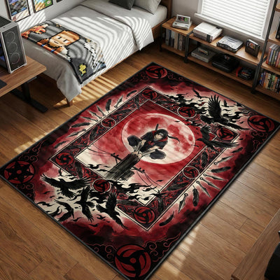 Itachi Uchiha Red Moon Crow Rug - Naruto Shippuden Chair Mat
