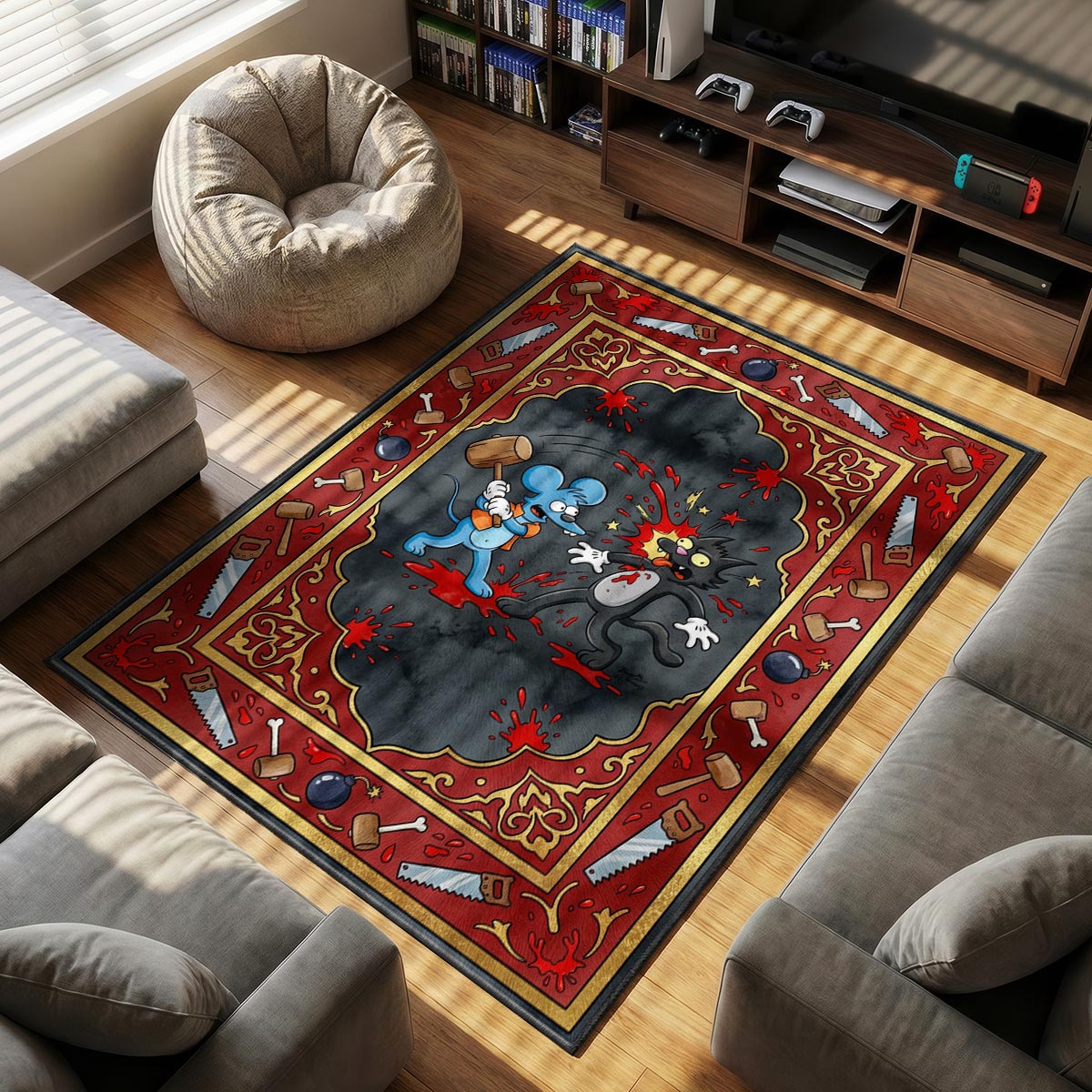 Itchy & themed area rug for home decor fans
