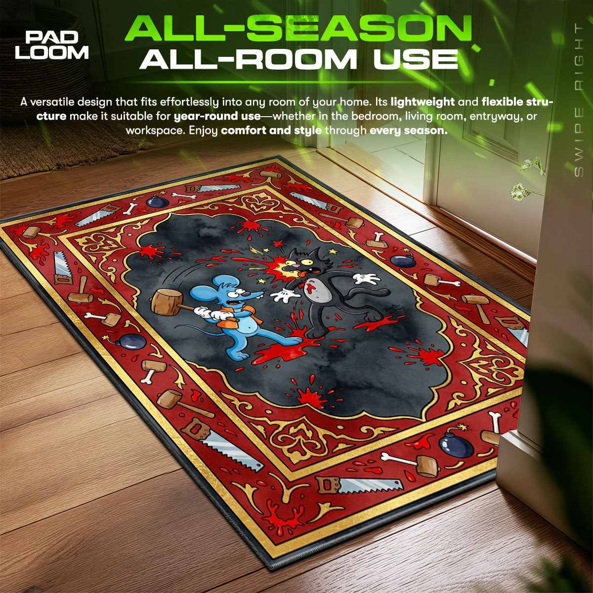 Itchy & Scratchy Mallet Simpsons Room fan rug — premium quality print