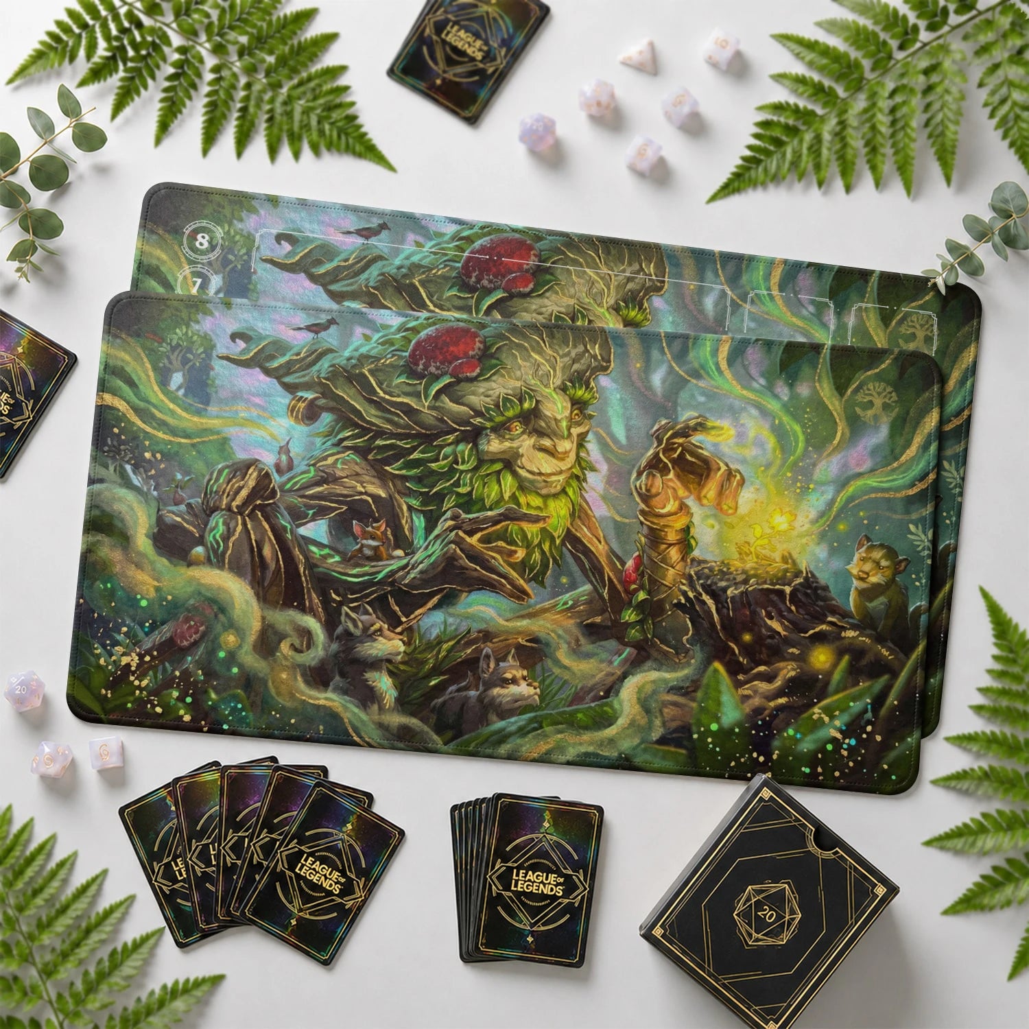 Ivern Grove Riftbound TCG playmat with card zones and score track – LoL game mat